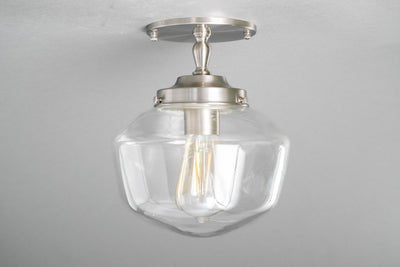 Ceiling Light - 8in Clear Schoolhouse - Art Deco Lighting - Pendant Lamp - Made In USA - Model No. 7493