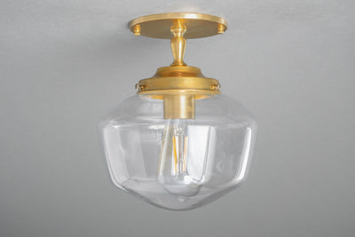 Ceiling Light - 8in Clear Schoolhouse - Art Deco Lighting - Pendant Lamp - Made In USA - Model No. 7493