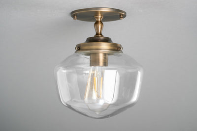 Ceiling Light - 8in Clear Schoolhouse - Art Deco Lighting - Pendant Lamp - Made In USA - Model No. 7493