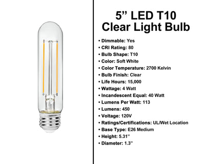 5" LED T10 Clear Bulb