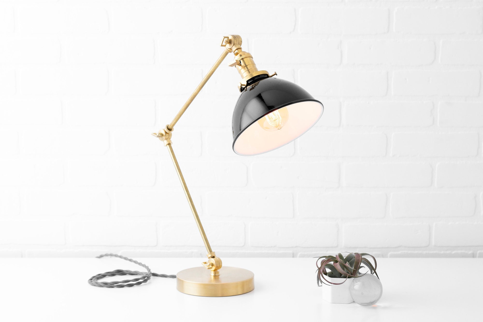 Brass Table Lamp With Black Shade